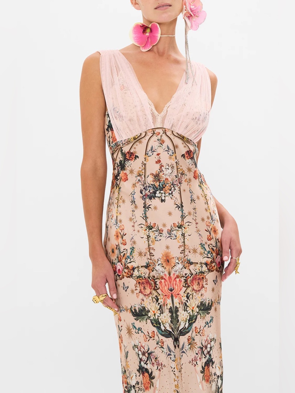 Miss Rosier Floral Lace Mesh Overlay Maxi Dress